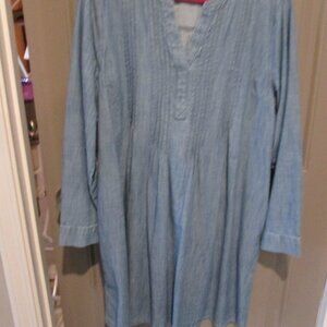 NWOT Kohls SONOMA XL LS Denim Dress, Pink Tuck Bodice